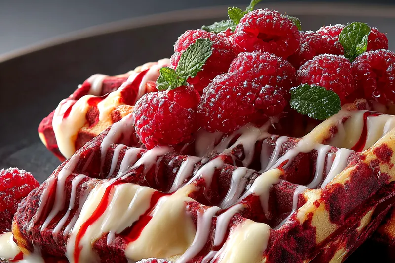 Cooking process for Red Velvet Marble Waffles
