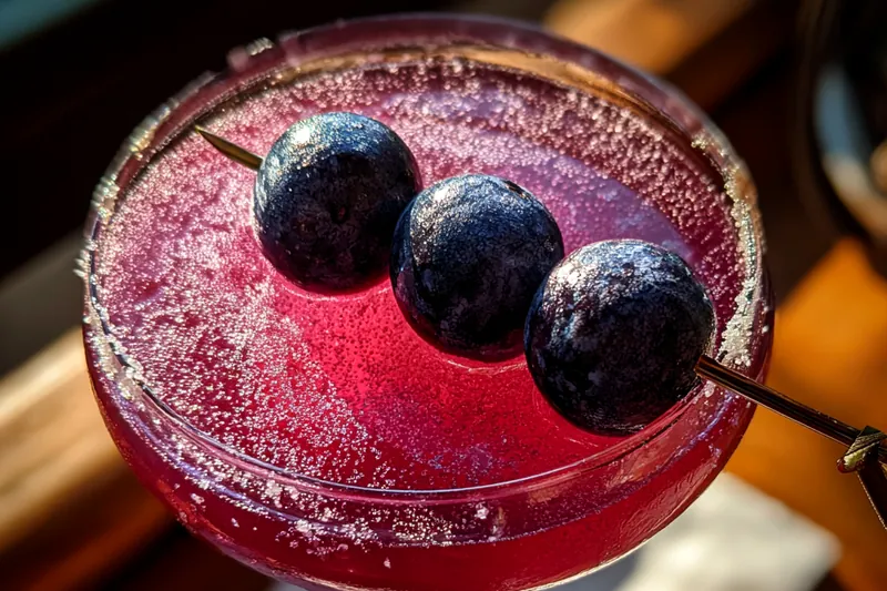 A vibrant selection of blueberries, fresh lemons, and cocktail ingredients for the Refreshing Blueberry Lemon Martini.