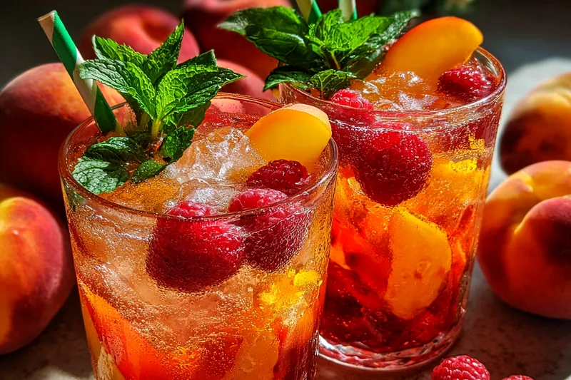 Fresh ingredients for Refreshing Peach Raspberry Lemonade