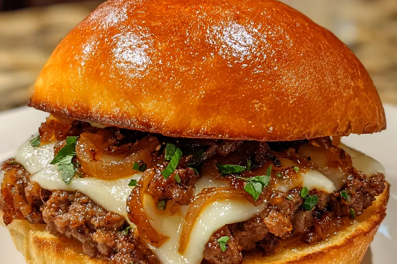 Cooking process for Savory Beef Onion Sandwich