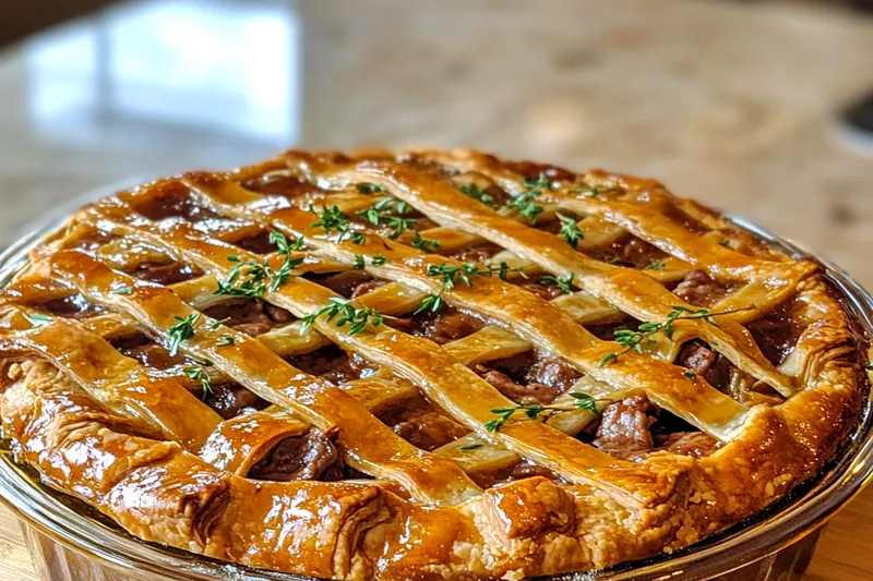 Chef Mitchell skillfully assembling Savory Quebec Beef Pie in a kitchen setting.