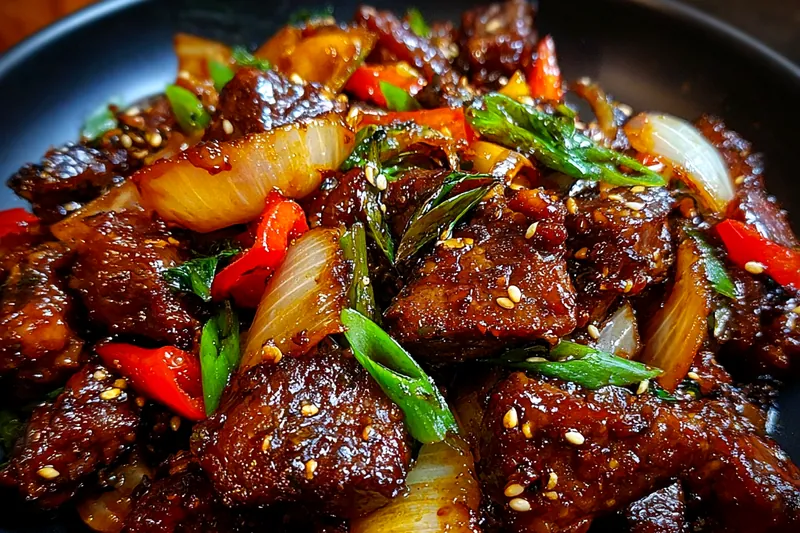 Cooking process for Savory Pepper Steak Stir-Fry