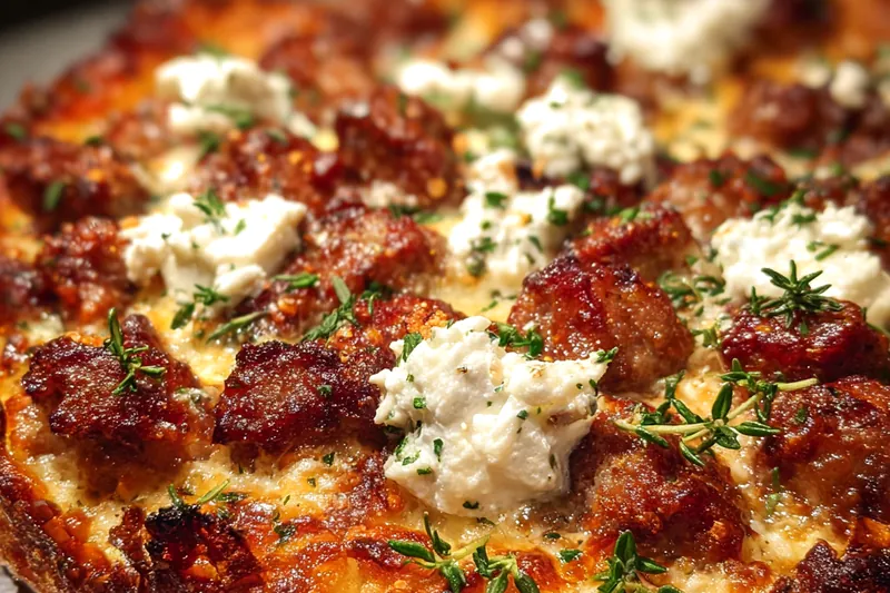 Cooking process for Savory Sausage Ricotta Pizza
