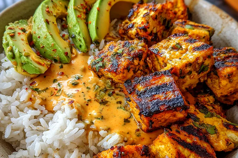 Cooking process for Seared Chicken Avocado Rice Bowl with Creamy Herb Sauce