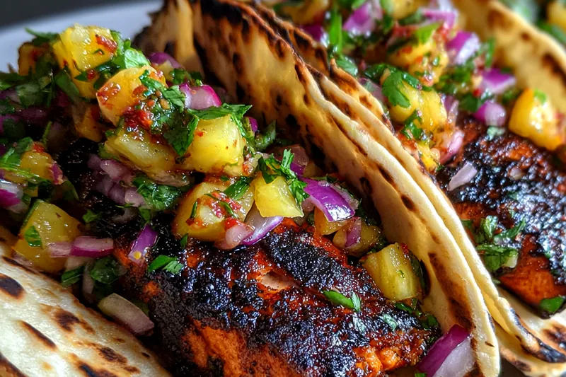 Cooking process for Smoky Grilled Salmon Tacos