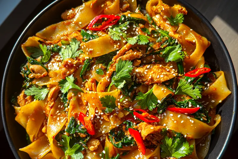 Fresh ingredients for Spicy Chicken Noodle Stir-Fry