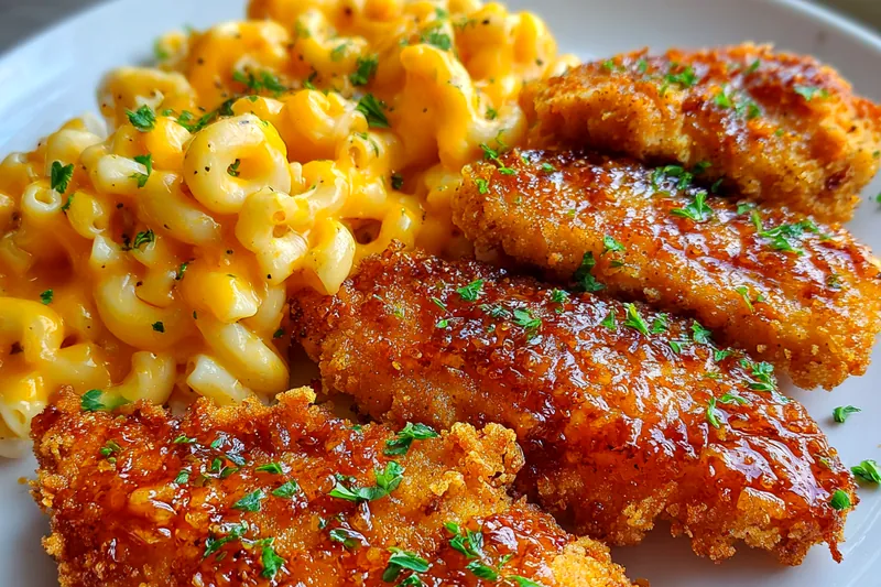 An array of fresh ingredients for Spicy Honey Chicken and Mac laid out on a kitchen counter.