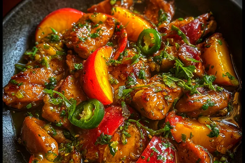 Cooking process for Spicy Peach Jalapeño Chicken