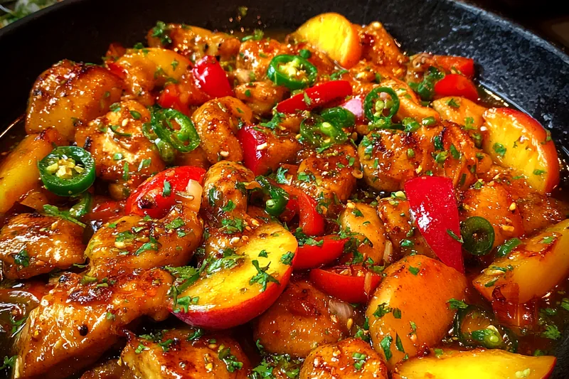 Fresh ingredients for Spicy Peach Jalapeño Chicken