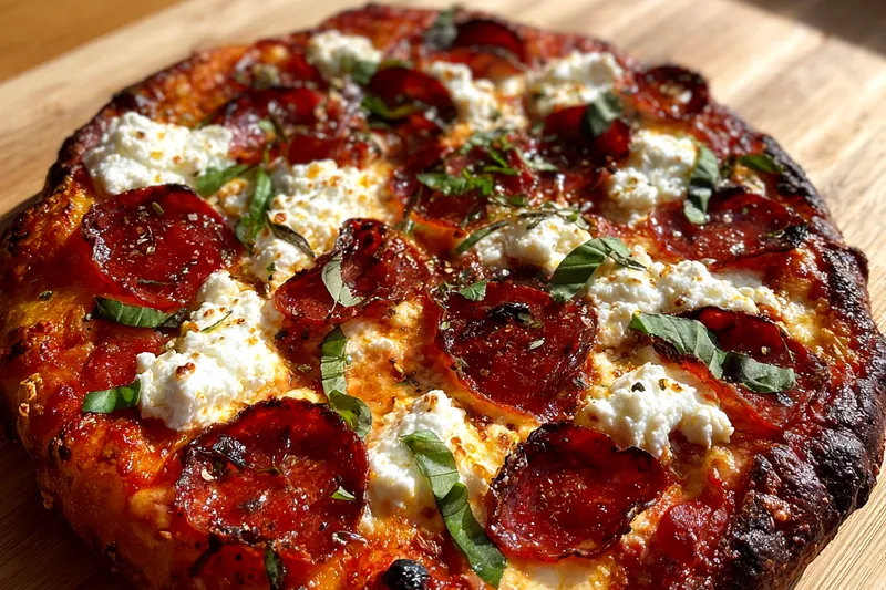 Fresh ingredients for Spicy Pepperoni Ricotta Pizza