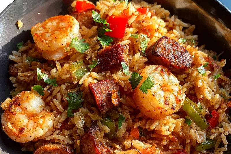 Cooking process for Spicy Shrimp Sausage Rice