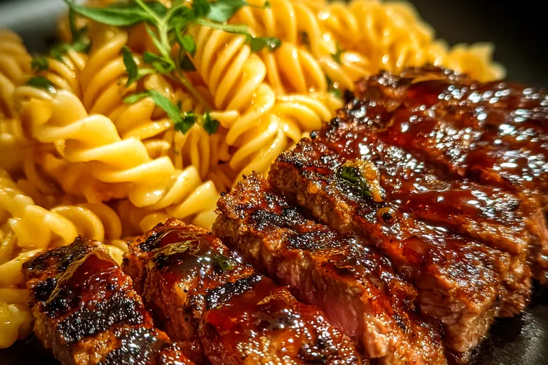 Cooking process for Sticky Glazed Steak Rotini