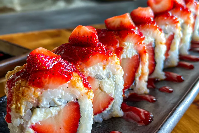 Cooking process for Strawberry Shortcake Sushi