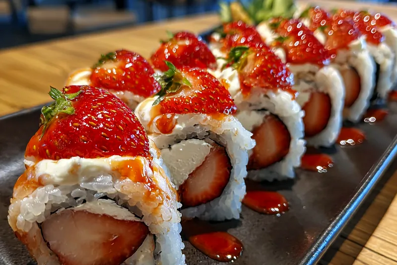Fresh ingredients for Strawberry Shortcake Sushi