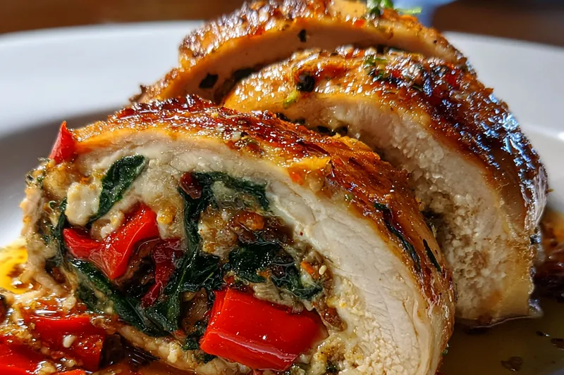 Cooking process for Stuffed Chicken with Spinach and Peppers