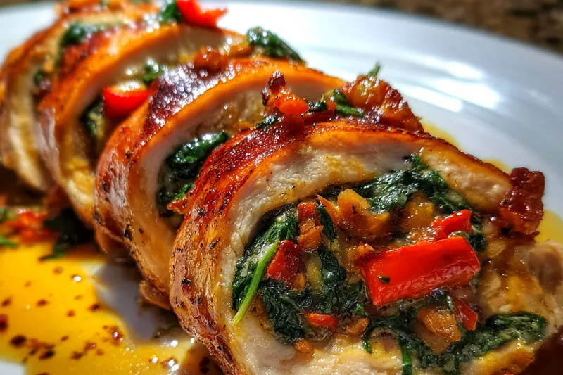 Fresh ingredients for Stuffed Chicken with Spinach and Peppers