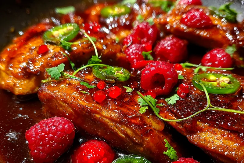 Cooking process for Sweet Jalapeño Raspberry Chicken