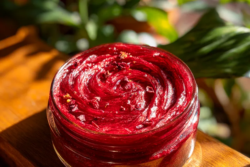 Cooking process for Sweet Maple Cranberry Spread in a saucepan on the stove, showcasing bubbling cranberries and syrup.