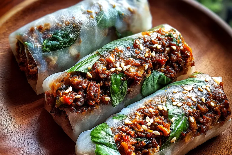 Fresh ingredients for Thai Basil Beef Rolls