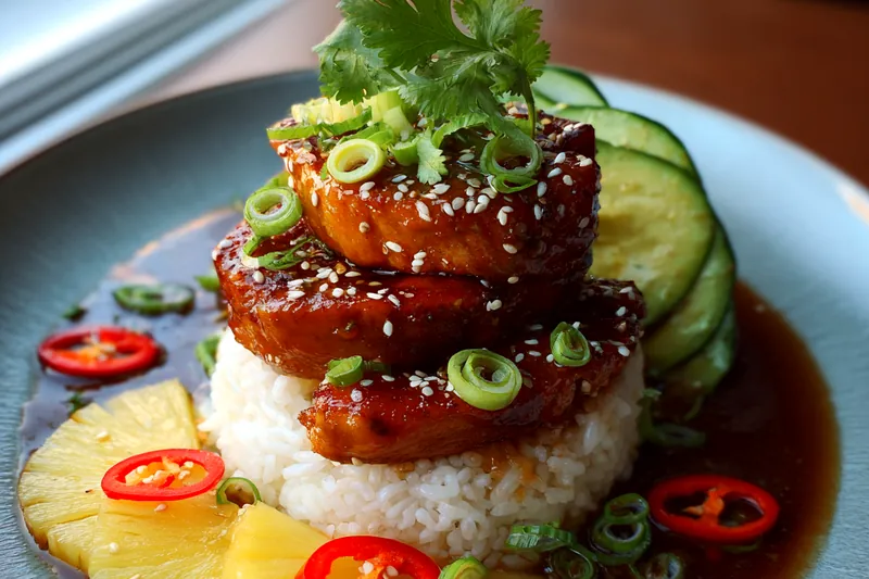 Cooking process for Tropical Grilled Chicken Stack