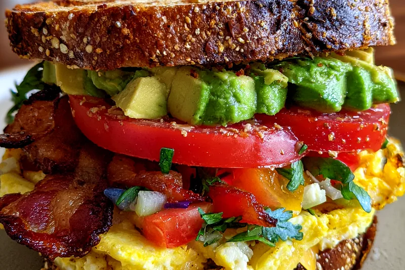 Fresh ingredients for Ultimate Breakfast Club Sandwich