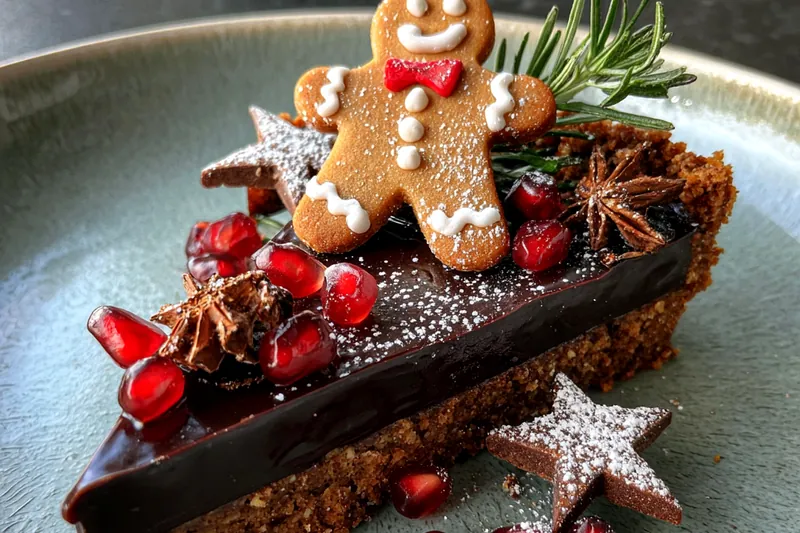 Close-up of the fresh ingredients used for Vegan Gingerbread Chocolate Tart including almond flour, spices, and chocolate.